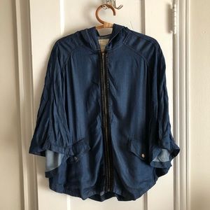 Anthropologie Chambray Poncho Leather Detail Small